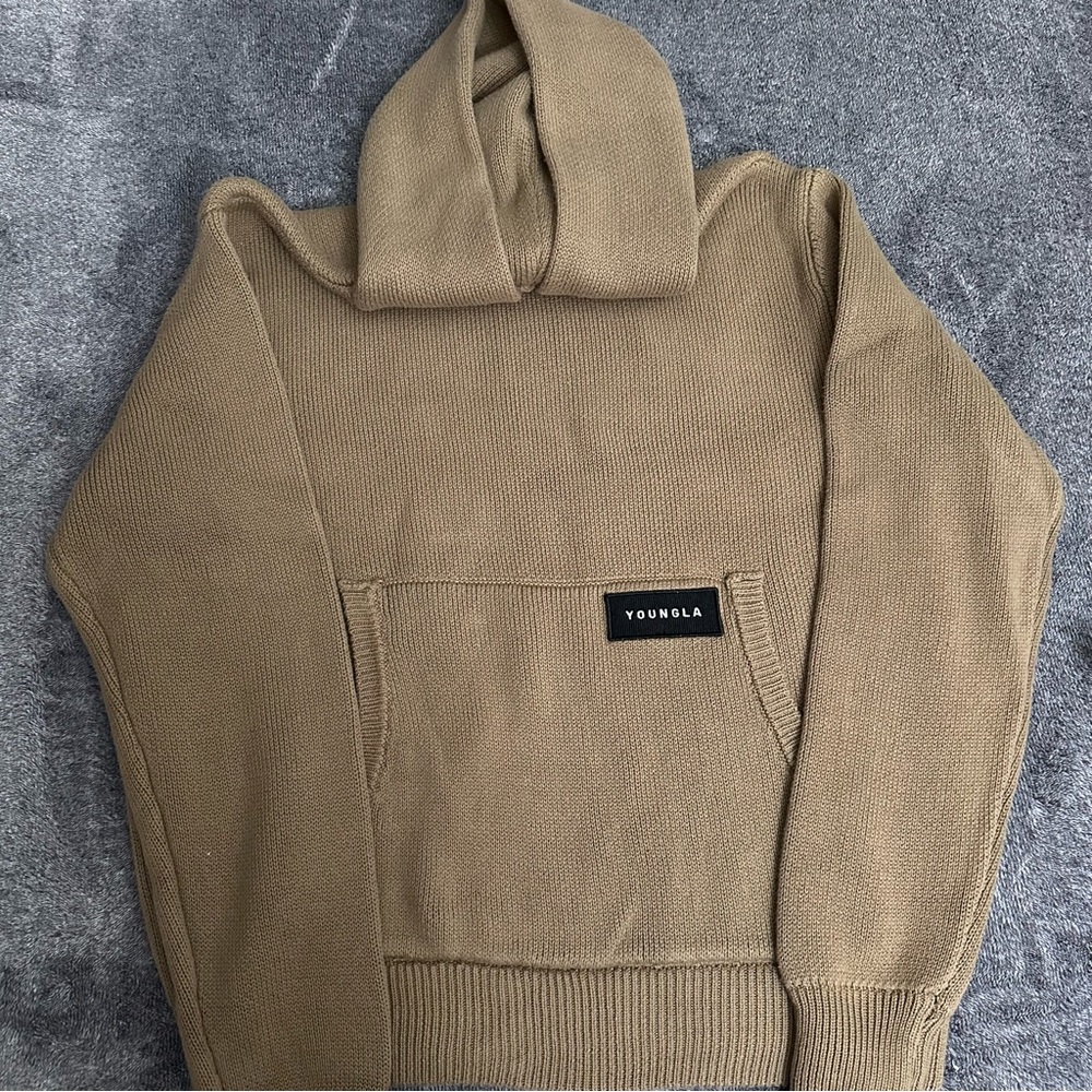 youngla brown mojave knitted hoodie - size small.